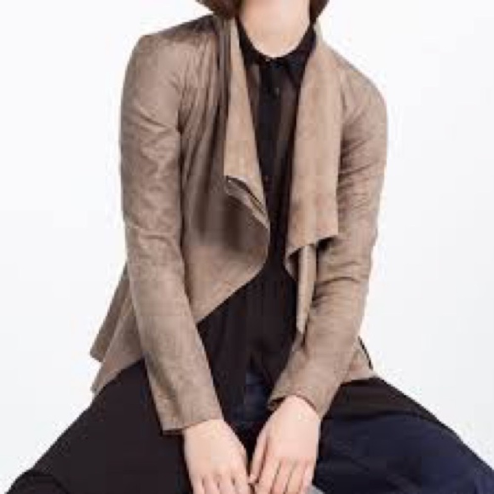 Zara Taupe faux suede moto Leather Jacket